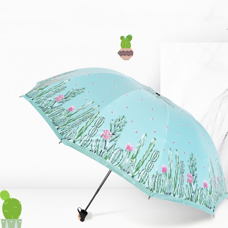 Windproof Ten Bone Large-Sized Cactus Pattern Parapluie Sunshade Foldable Parasol Uv Resistant Folding Rain Umbrella For Women