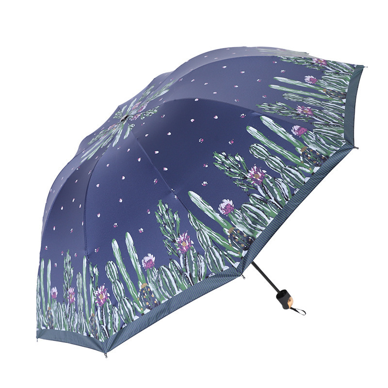 Windproof Ten Bone Large-Sized Cactus Pattern Parapluie Sunshade Foldable Parasol Uv Resistant Folding Rain Umbrella For Women