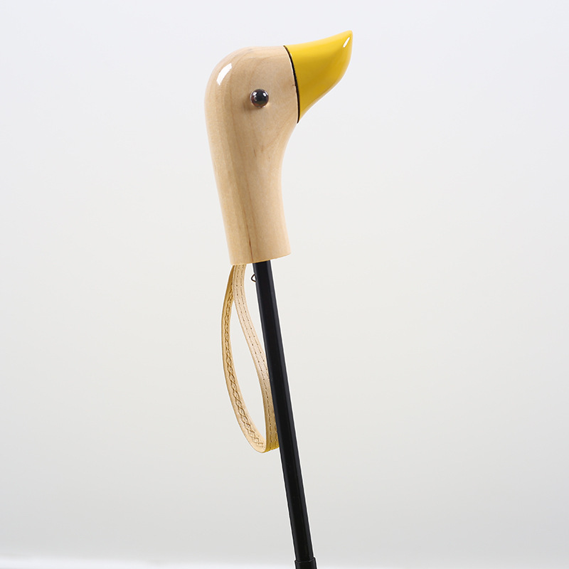 New Invention Fashion Fancy Cute Adults and Kids Wooden Animal Bird Yellow Duck Head Handle Umbrella for Rain