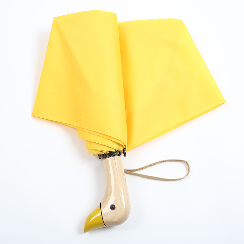 New Invention Fashion Fancy Cute Adults and Kids Wooden Animal Bird Yellow Duck Head Handle Umbrella for Rain