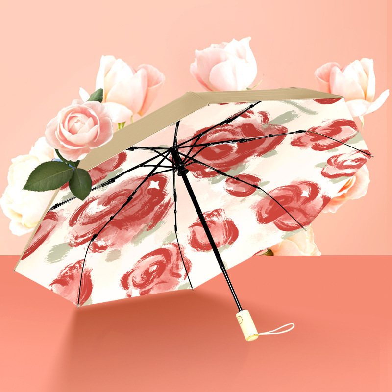 Flower Printing Wind Resistance Sun Protection UPF50 Folding Umbrellas Sunny and Rainy Guarda-chuva Umbrella for Women