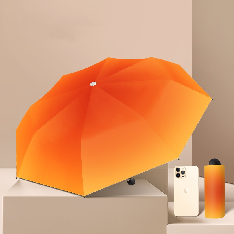 Gradient Orange Sunset Small Foldable Sun Uv Protection Sun and Rain Durable And Sturdy Umbrella For Women