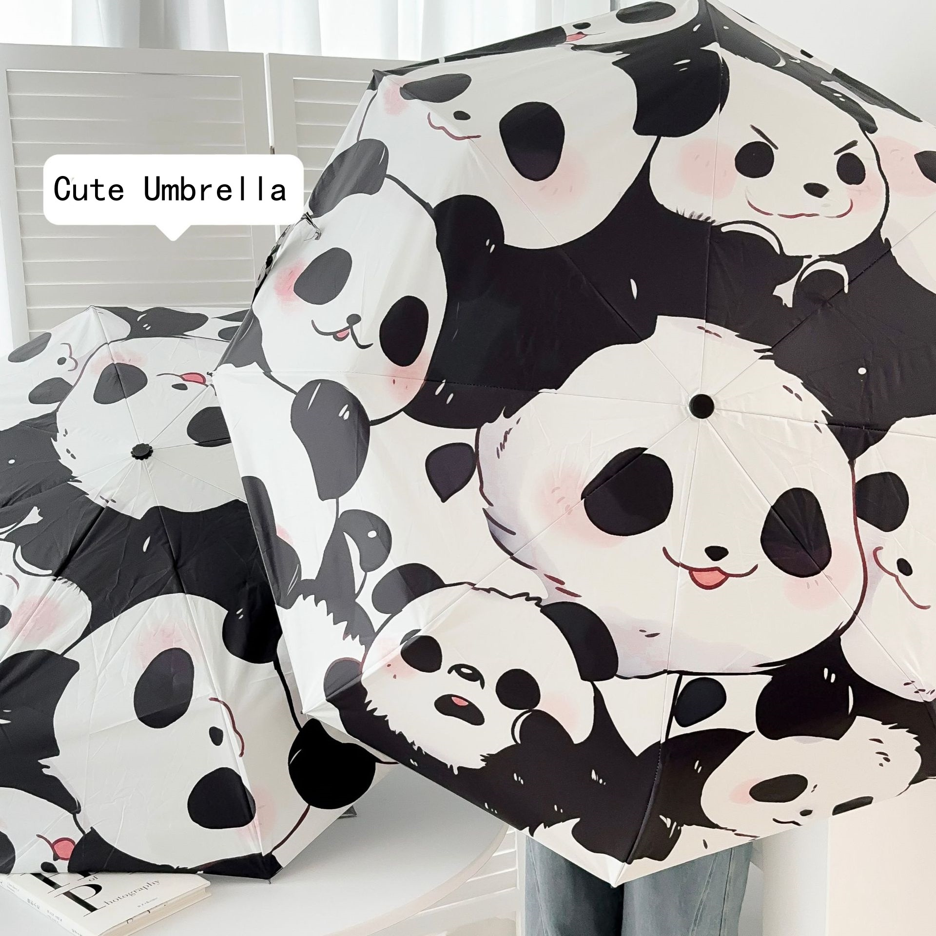 Portable Ultra Lightweight Foldable Cute Cartoon Panda Umbrella Female and Children Uv Protection Sunny And Rainy Umbrella