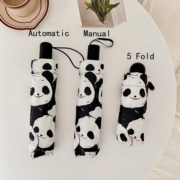 Portable Ultra Lightweight Foldable Cute Cartoon Panda Umbrella Female and Children Uv Protection Sunny And Rainy Umbrella