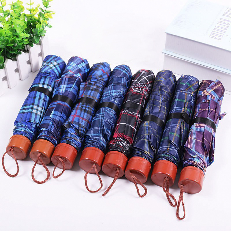 Wholesale Classic Checkered Three Folding Bulk Umbrella for Men and Women Business Market Supply Promotion Gift Rain Umbrella