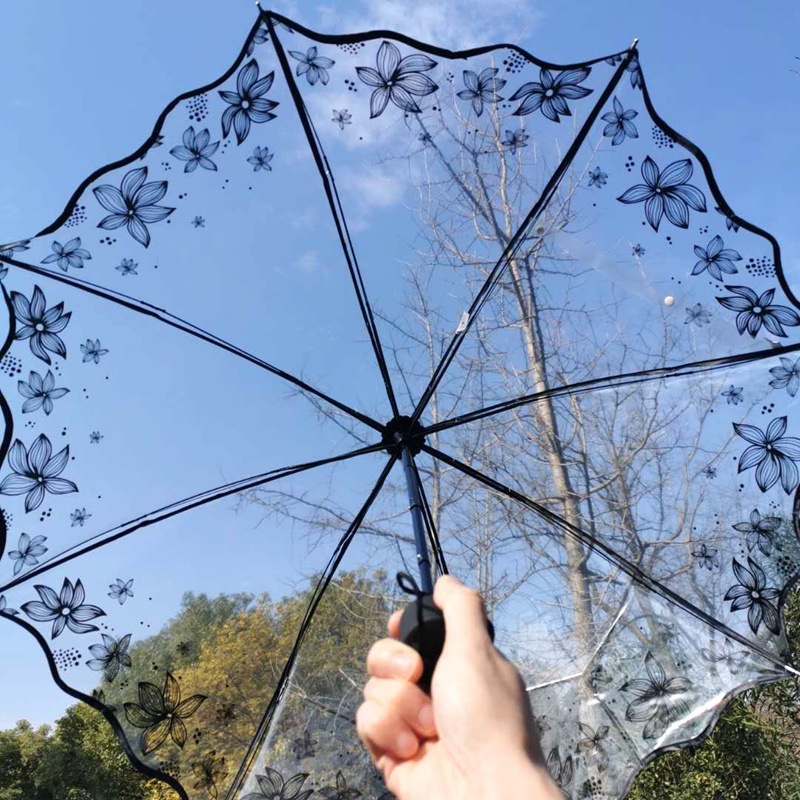 Portable Plastic Clear Folding Rain Umbrella Wedding Travel Compact Fully Automatic Transparent Umbrella