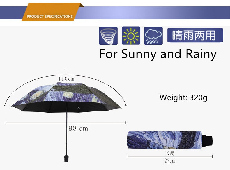 Starry Sky Umbrella Oil Painting UmbrellaThree Fold Sunshade Creative Women Rain Umbrella for Gifts