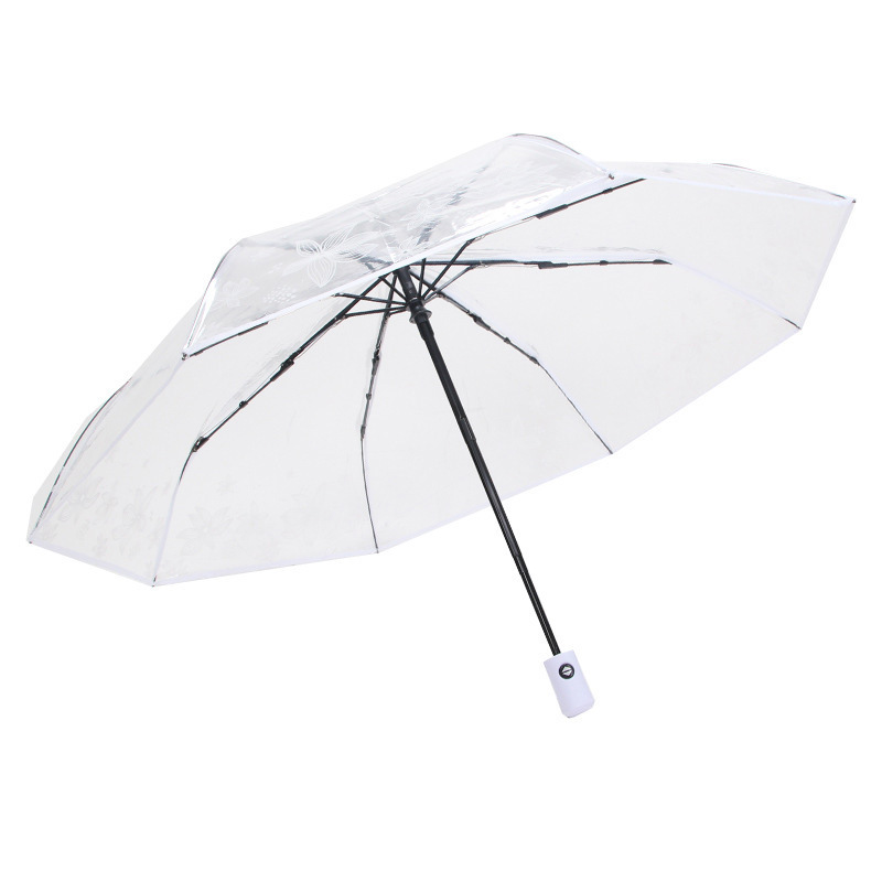 Portable Plastic Clear Folding Rain Umbrella Wedding Travel Compact Fully Automatic Transparent Umbrella