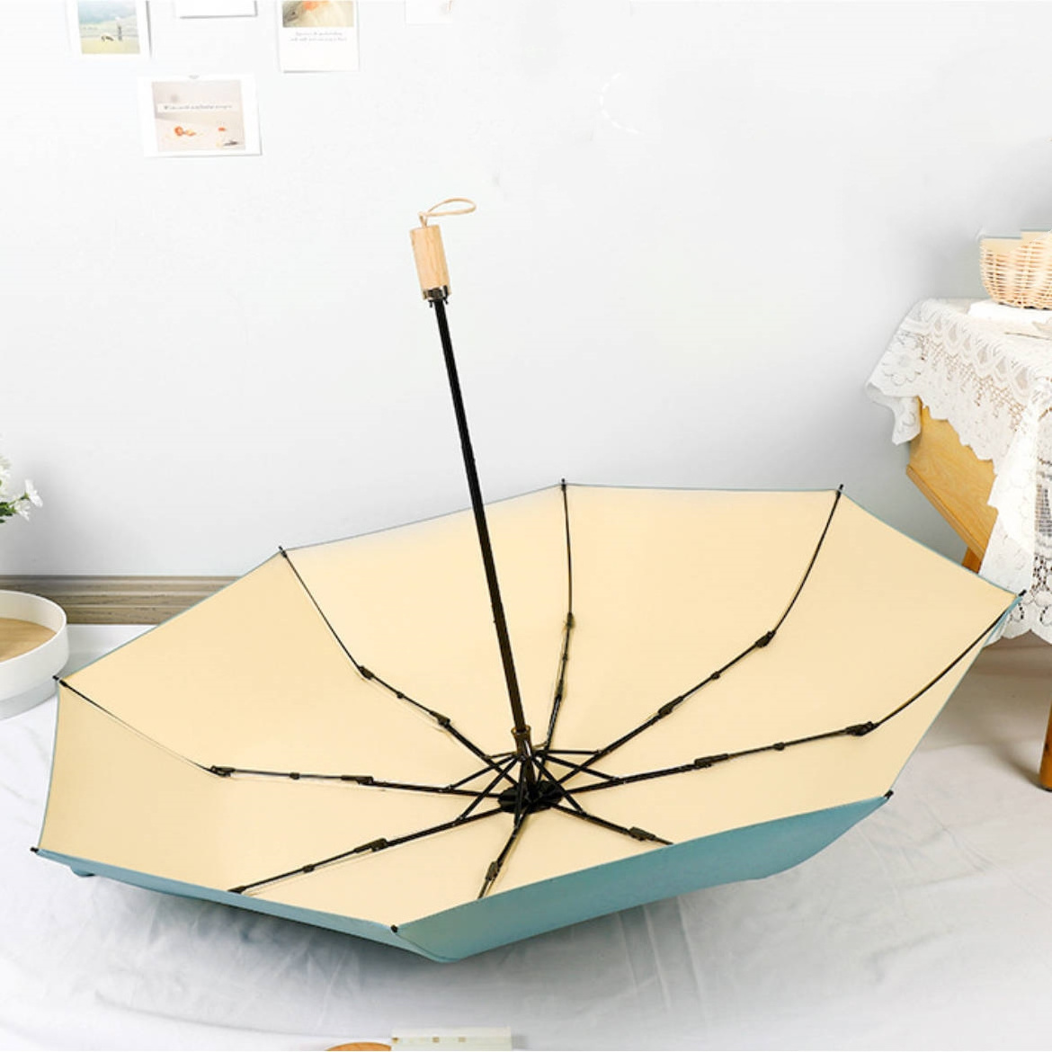 Portable French Retro Colorful Windproof Folding Rain And Upf50 + Sunny Dual-Use Female Three Folding Compact Travel Umbrella