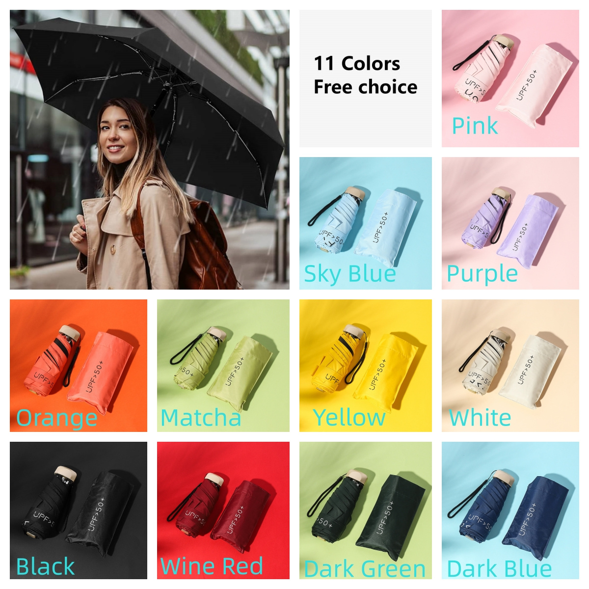 Mini Umbrella For Purse UPF 50+ UV Blocker Sun Protection Folding Small Size Travel Parasol Design Umbrella for Women