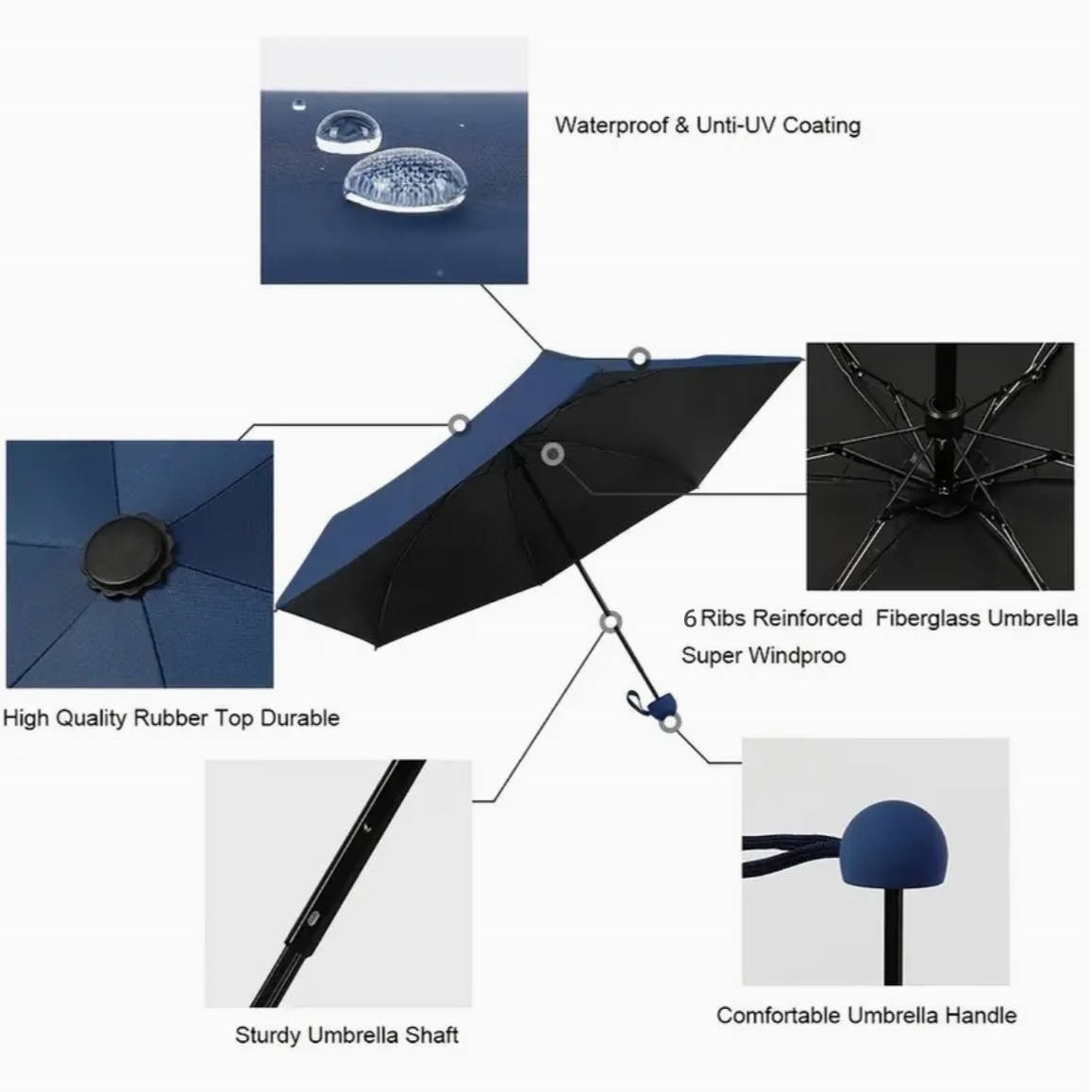 Custom Umbrella Five Fold 6-Bone Mini Capsule Black Coating Sunshade Sun UV Protection Sunny And Rain Folding Pocket Umbrella