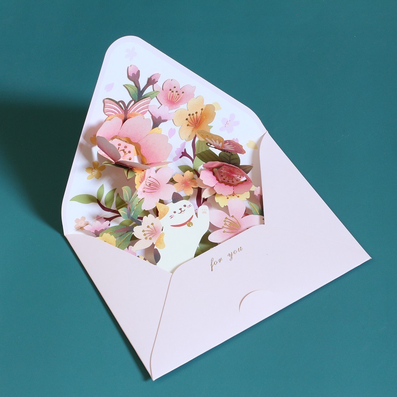 New Creative 3D Flower Greeting Card Craft Wishing Birthday, Gratitude, Christmas, and New Year Gift Card with Envelope