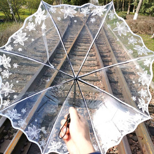 Portable Plastic Clear Folding Rain Umbrella Wedding Travel Compact Fully Automatic Transparent Umbrella