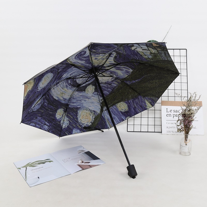 Starry Sky Umbrella Oil Painting UmbrellaThree Fold Sunshade Creative Women Rain Umbrella for Gifts