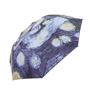 Starry Sky Umbrella Oil Painting UmbrellaThree Fold Sunshade Creative Women Rain Umbrella for Gifts