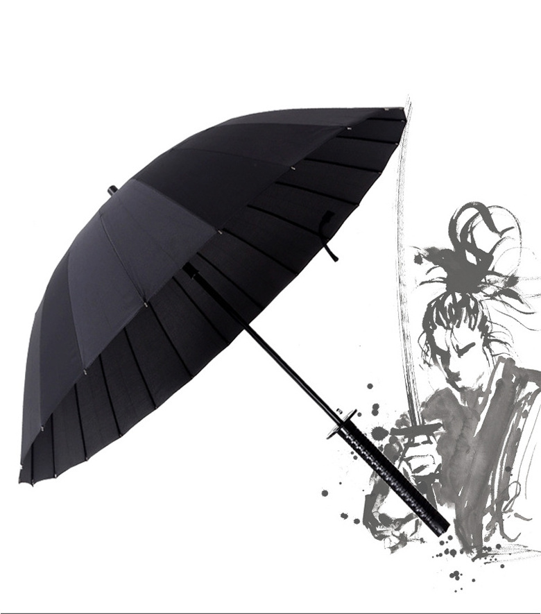 Creative Custom Logo Printing Size 8 16 24 Ribs Strong Windproof Samurai Umbrella Semi-Automatic Sword Katana Japanese Umbrella