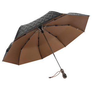 Men Gift Umbrella 8 Panels 190t Pongee Fabric Handle Citizen Fully Automatic Umbrella With Metal Skull Handle