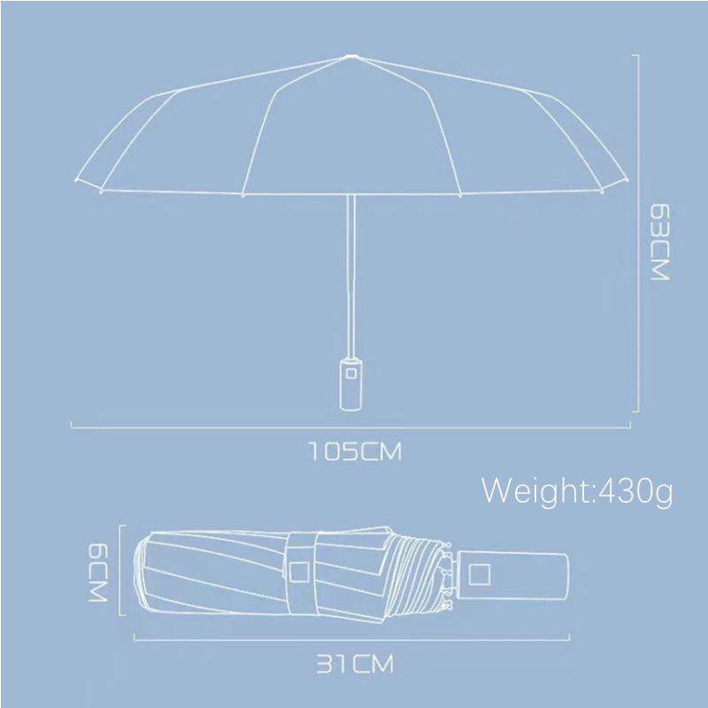 Big 10 Ribs Automatic Reverse Folding Umbrella Enlarge 105cm Diameter UV Parasol Wind And Rain Resistance Umbrella