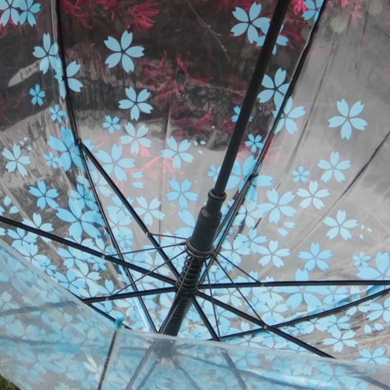 Korean Style Pink Cherry Blossom Flowers Transparent Umbrella Long Handle Bubble Clear Kids Umbrella for Girls and Women