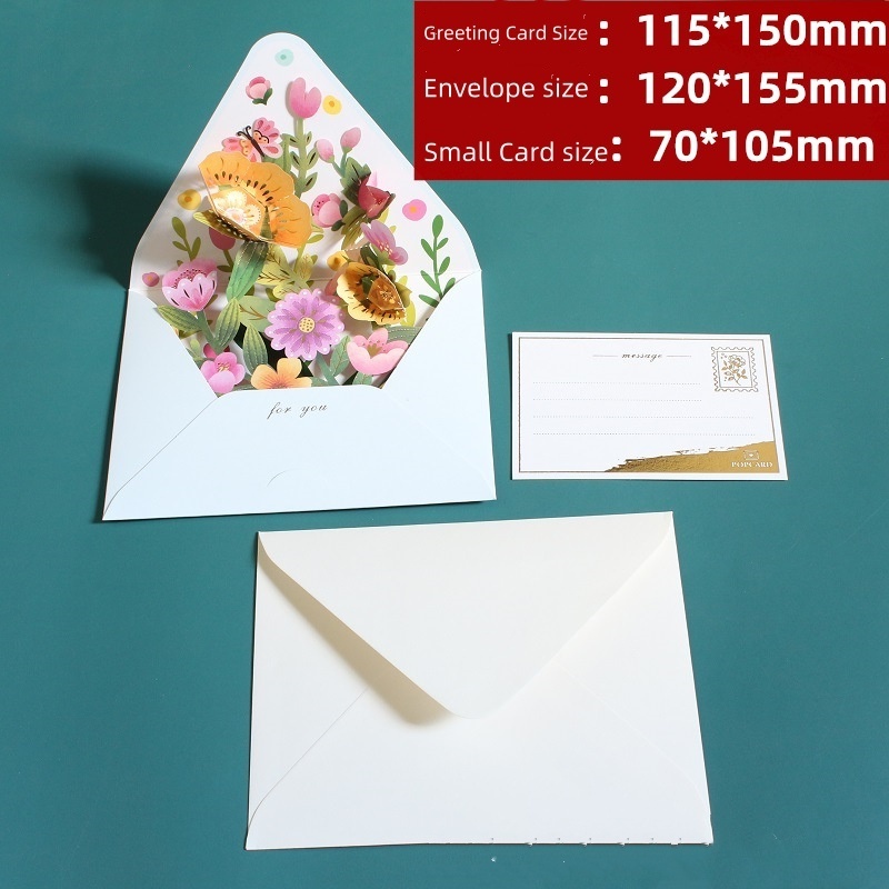 New Creative 3D Flower Greeting Card Craft Wishing Birthday, Gratitude, Christmas, and New Year Gift Card with Envelope