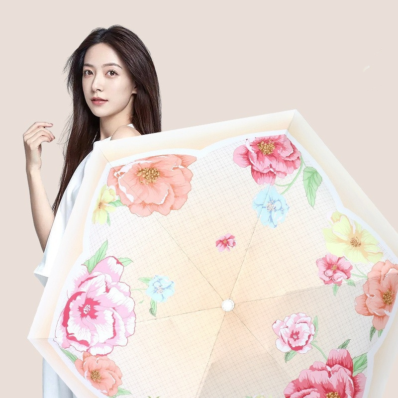 New Summer Girl Flower Series Small 5 Fold Ultra Light Sunscreen UV Protection and Rain Dual Use Mini Umbrella for Women