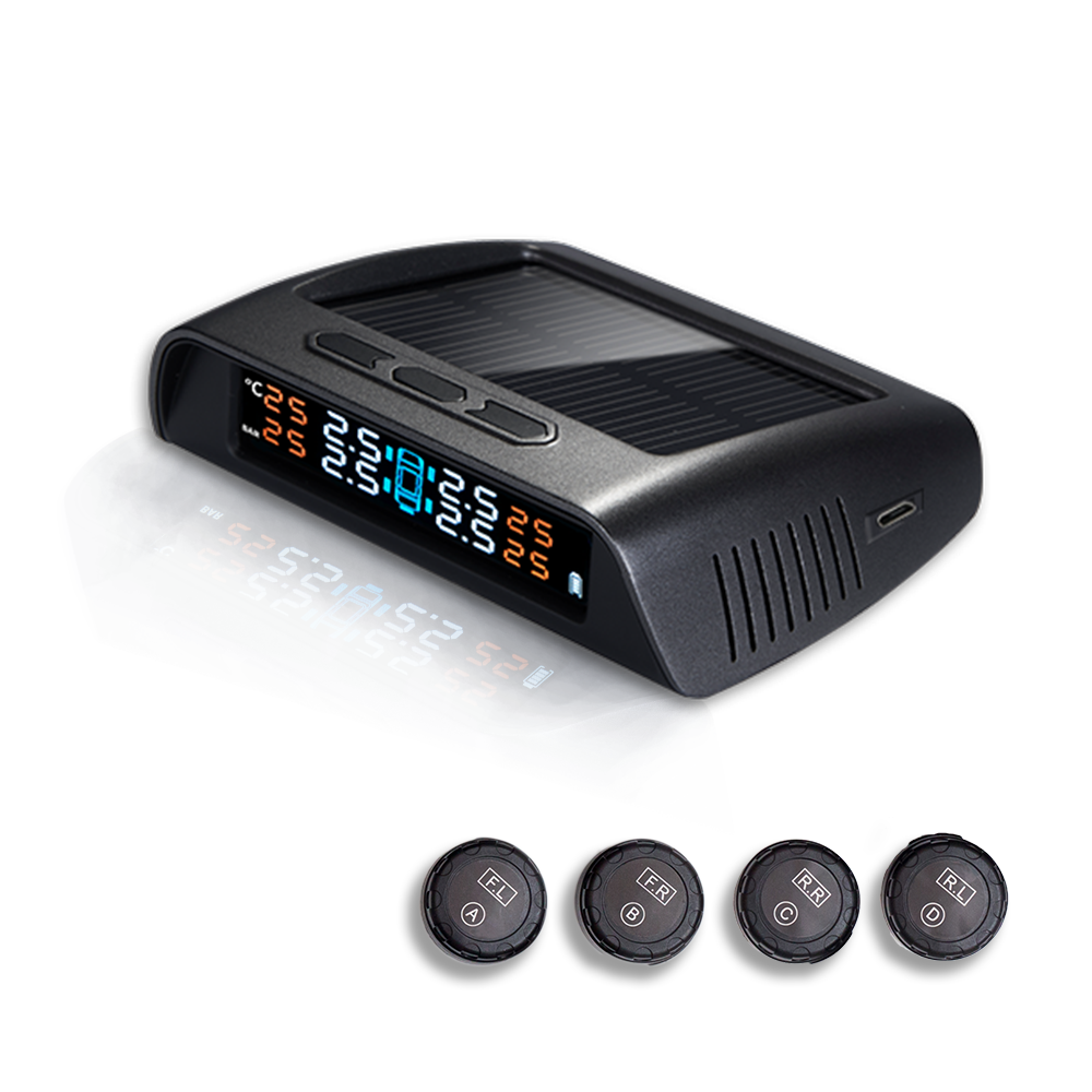 Solar Power Car Tire Pressure Monitoring System  with 4 External Sensors Easy to Install Useful  Car Pressure Monitor