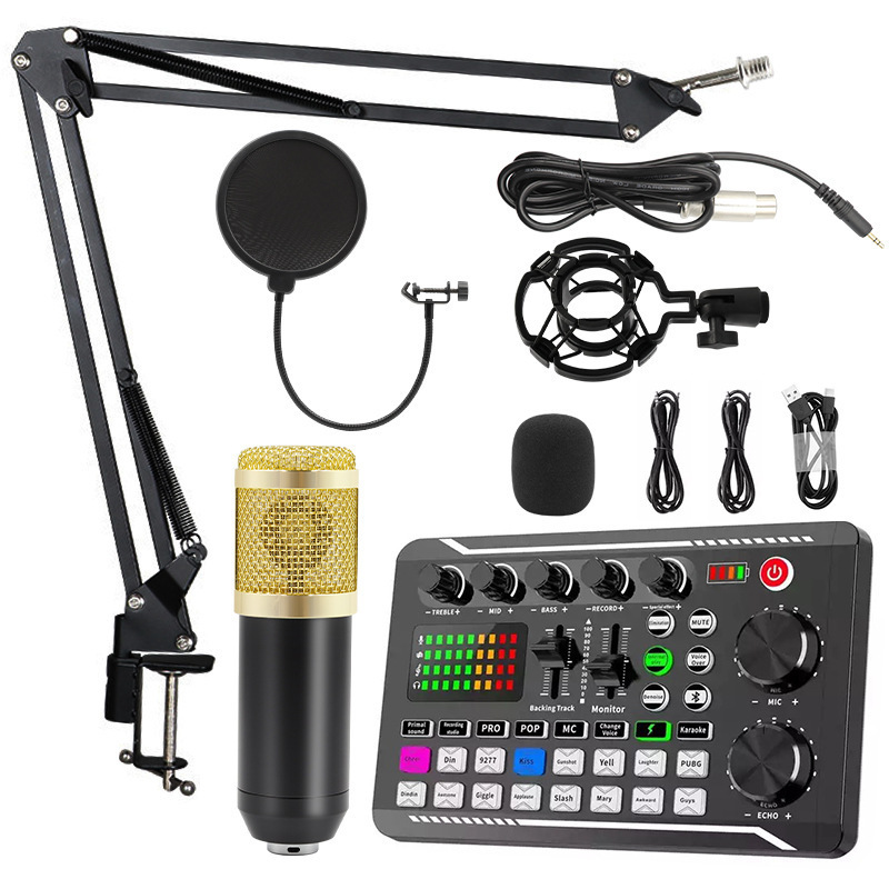 F998 BM800 Voice Changer Sound Card with Sound Effects for Live Streaming Audio Mixer for Music studio Recording Karaoke Singing