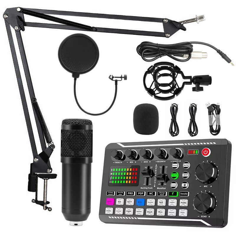 F998 BM800 Voice Changer Sound Card with Sound Effects for Live Streaming Audio Mixer for Music studio Recording Karaoke Singing