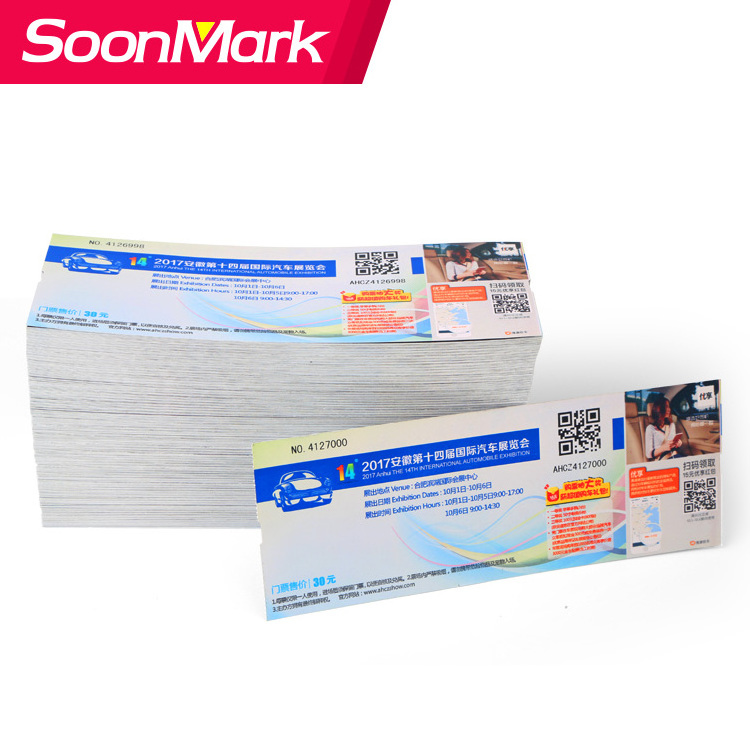 Custom thermal paper boarding pass airline ticket printing/entrance ticket/admission tickets