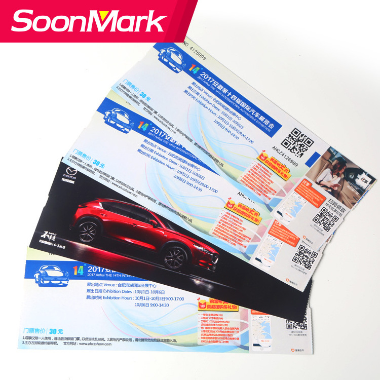 Custom thermal paper boarding pass airline ticket printing/entrance ticket/admission tickets