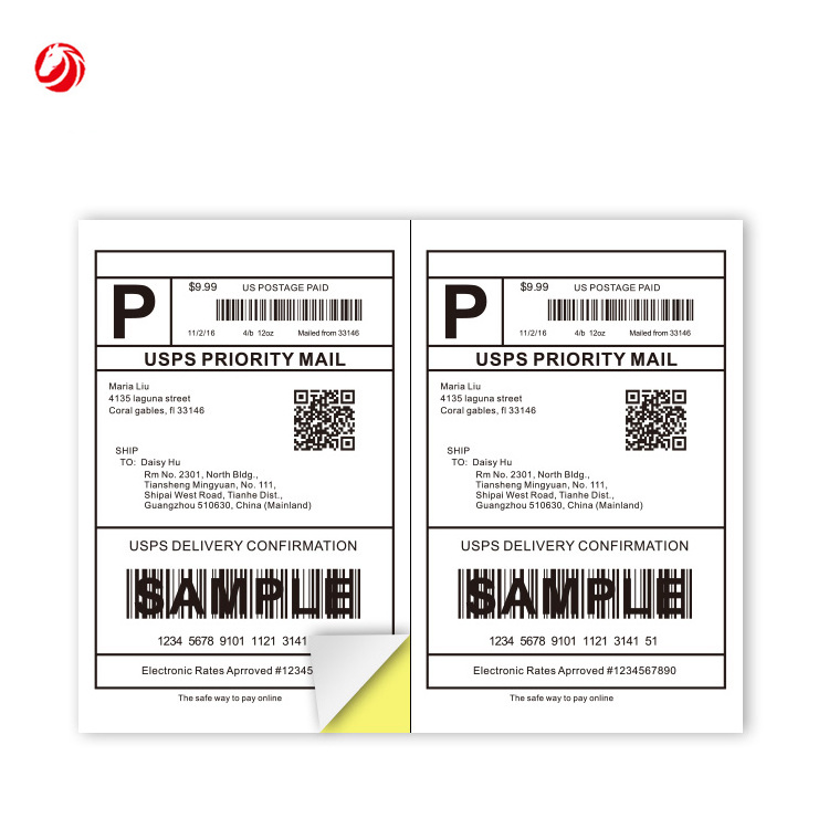 Half sheet Self Adhesive Shipping labels A4 Sticker 2 per sheet size 5-1/2