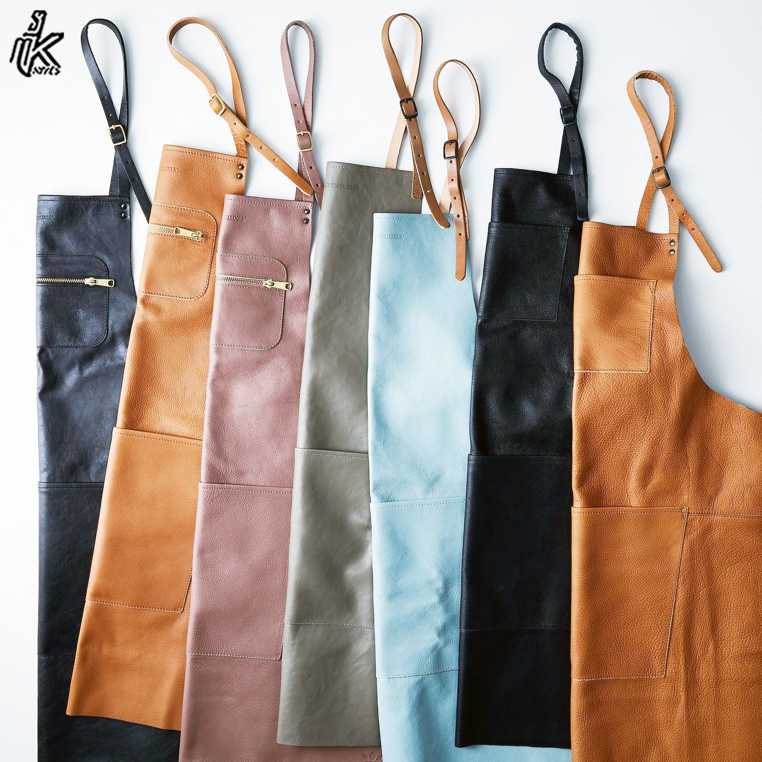 Leather Strap Bib Apron Barista Bartender BBQ Chef Cook Waiter Uniform