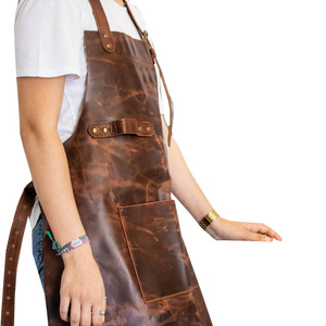 Leather Strap Bib Apron Barista Bartender BBQ Chef Cook Waiter Uniform