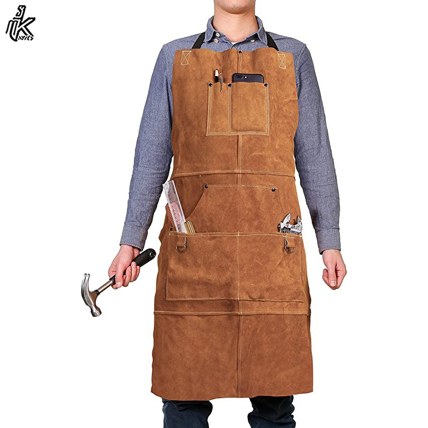 Leather Strap Bib Apron Barista Bartender BBQ Chef Cook Waiter Uniform