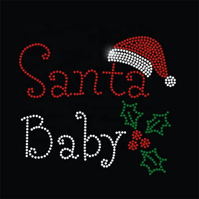 Wholesale Custom Christmas Logo Crystal Hot Fix Heat Rhinestone Transfers for Garment