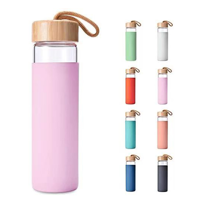 sublimation water bottle 17oz color glass water bottle with Bamboo Lid and Silicone Sleeve