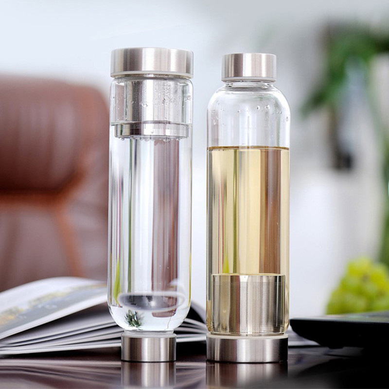 Wholesale  Bespoke Fashion Borosilicate Drinkware Removable Strainer Glass Water Bottle With Multicolor Sleeve