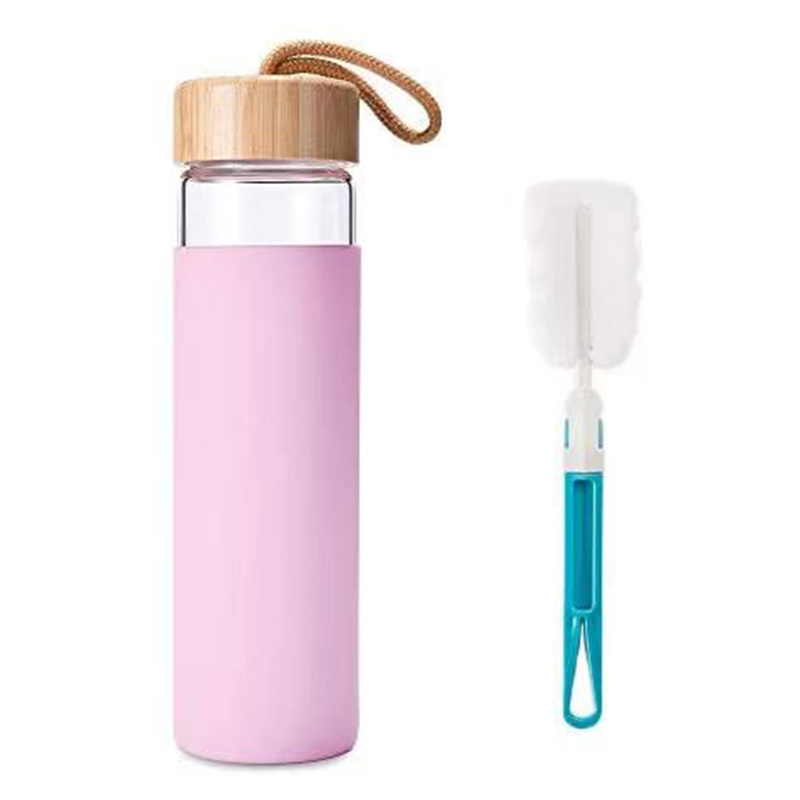 sublimation water bottle 17oz color glass water bottle with Bamboo Lid and Silicone Sleeve