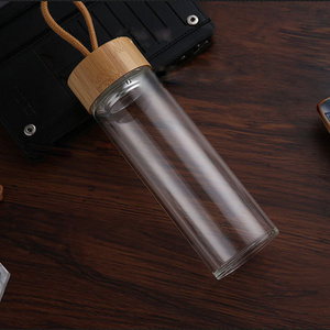 New Nature bamboo Eco-Friendly High Quality Glass Water Bottle with bamboo lid and tea infuser