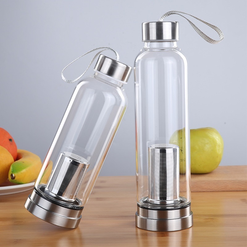 Wholesale  Bespoke Fashion Borosilicate Drinkware Removable Strainer Glass Water Bottle With Multicolor Sleeve