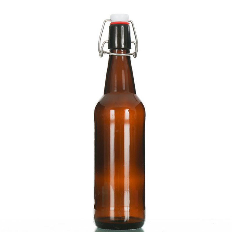 Factory Product 500ml Clear Flat Bottom Empty Glass Bottle Juice Soda Wine 16oz Kombucha Swing Top Beer Bottle with Swig Top Cap