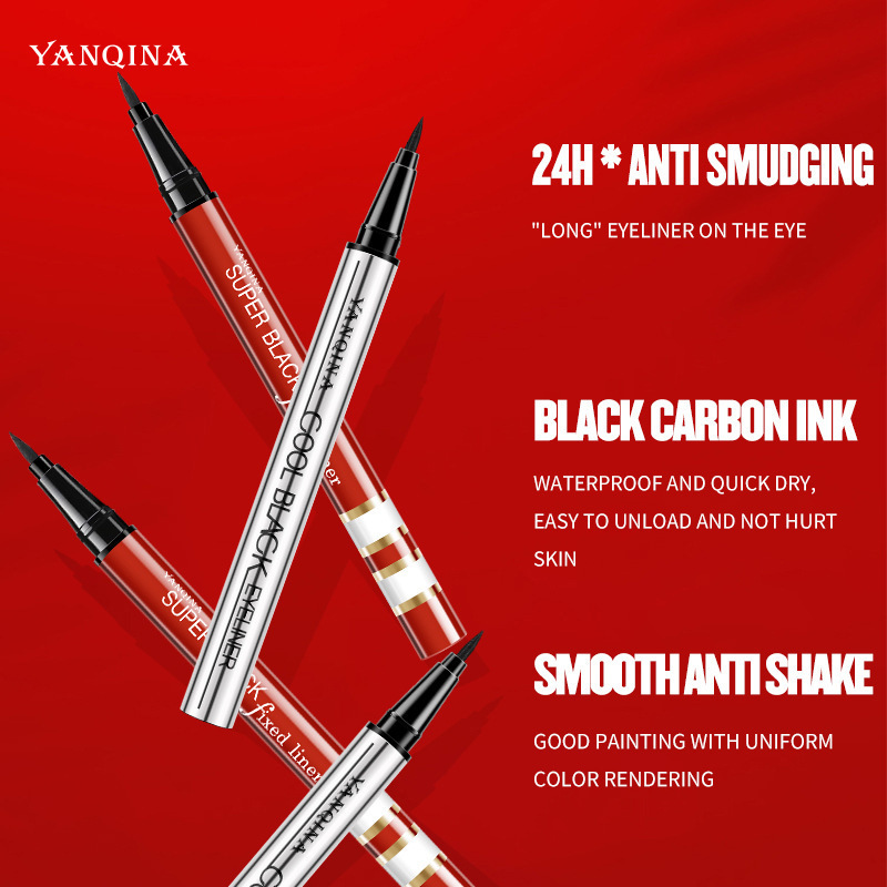 YANQINA Silver Tube Eyeliner Quick Dry Holding Makeup Cool Black Eyes Waterproof Liquid Eyeliner