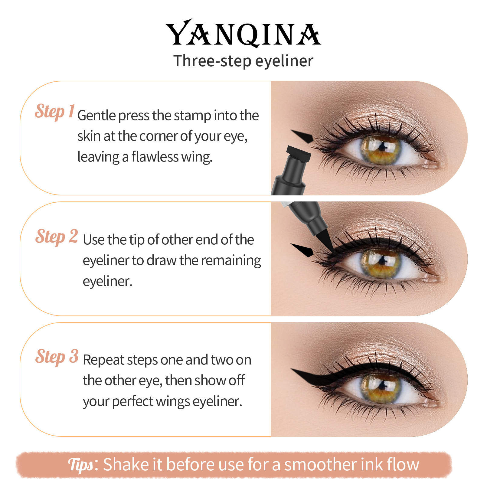 YANQINA High Quality Long Lasting Fast Dry Double Head Eyeliner 2 in1 Winged Stamp Liquid Eyeliner Pen