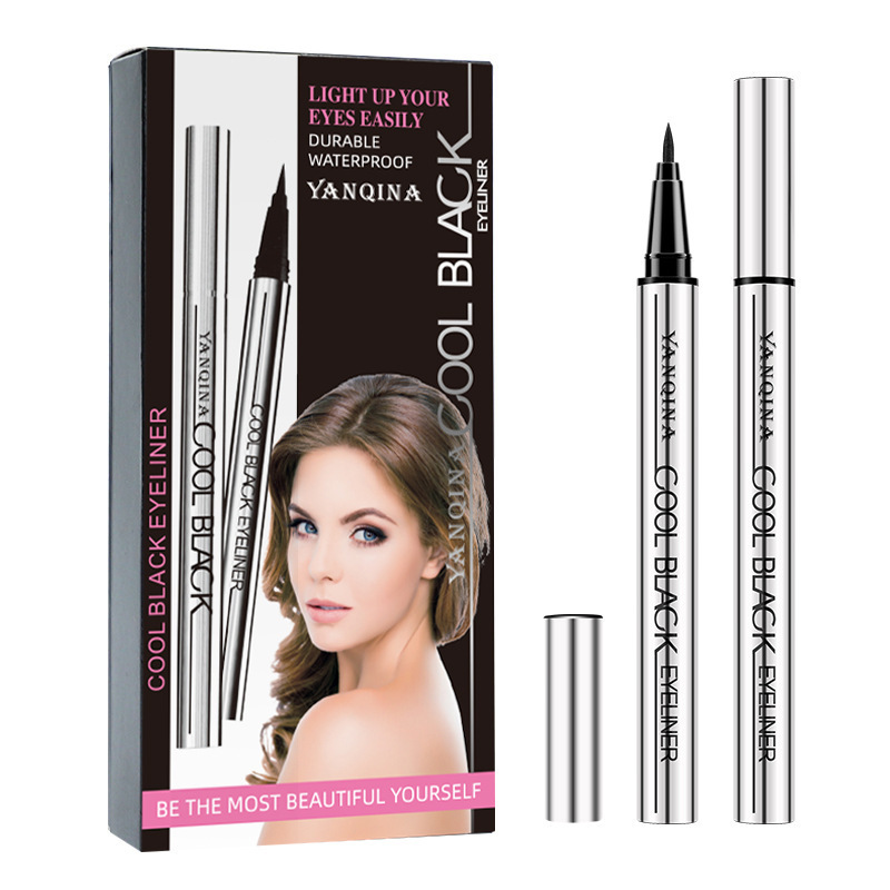 YANQINA Silver Tube Eyeliner Quick Dry Holding Makeup Cool Black Eyes Waterproof Liquid Eyeliner