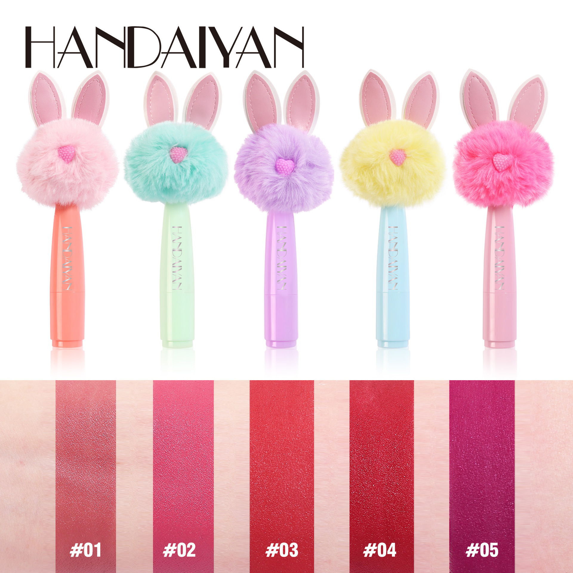 HANDAIYAN Rabbit Plush Decoration Lipstick Matte Waterproof Velvet Moisturizing Long Lasting Matte Rose Non-Stick Lipstick