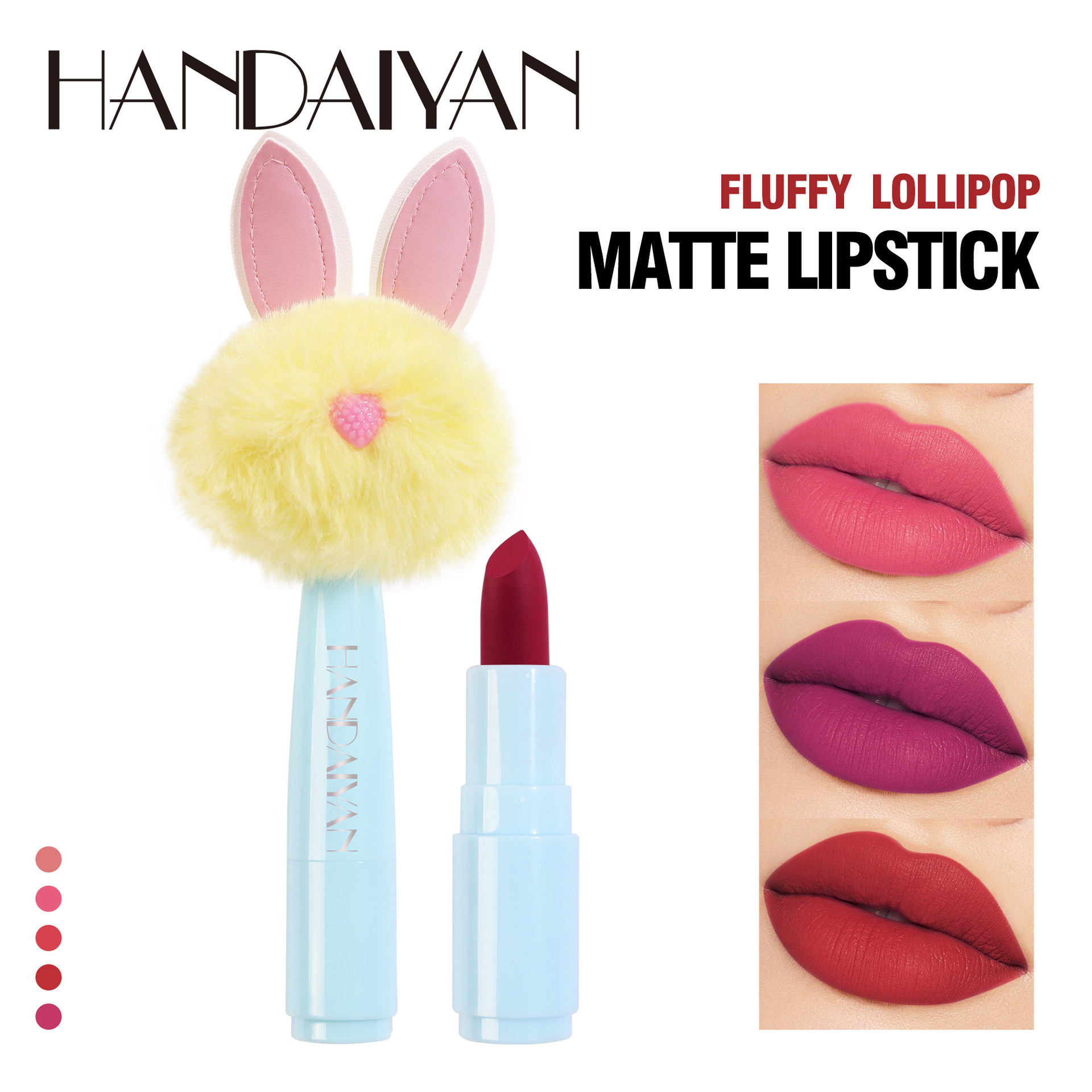 HANDAIYAN Rabbit Plush Decoration Lipstick Matte Waterproof Velvet Moisturizing Long Lasting Matte Rose Non-Stick Lipstick