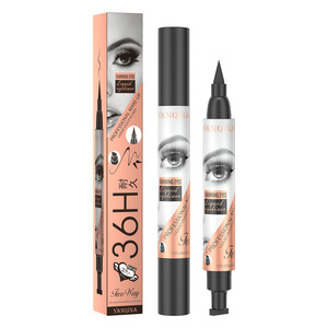 YANQINA High Quality Long Lasting Fast Dry Double Head Eyeliner 2 in1 Winged Stamp Liquid Eyeliner Pen