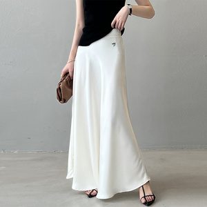 A-line Solid Color Elegant Retro Women's Skirt Polyester Fish Tail Breathable Skinny Slim Bodycon Satin Vintage Maxi Long Skirt