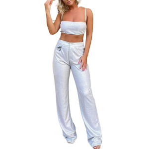 SMO bling women clothing women sweat suits sexy crop top sequin pants suit women