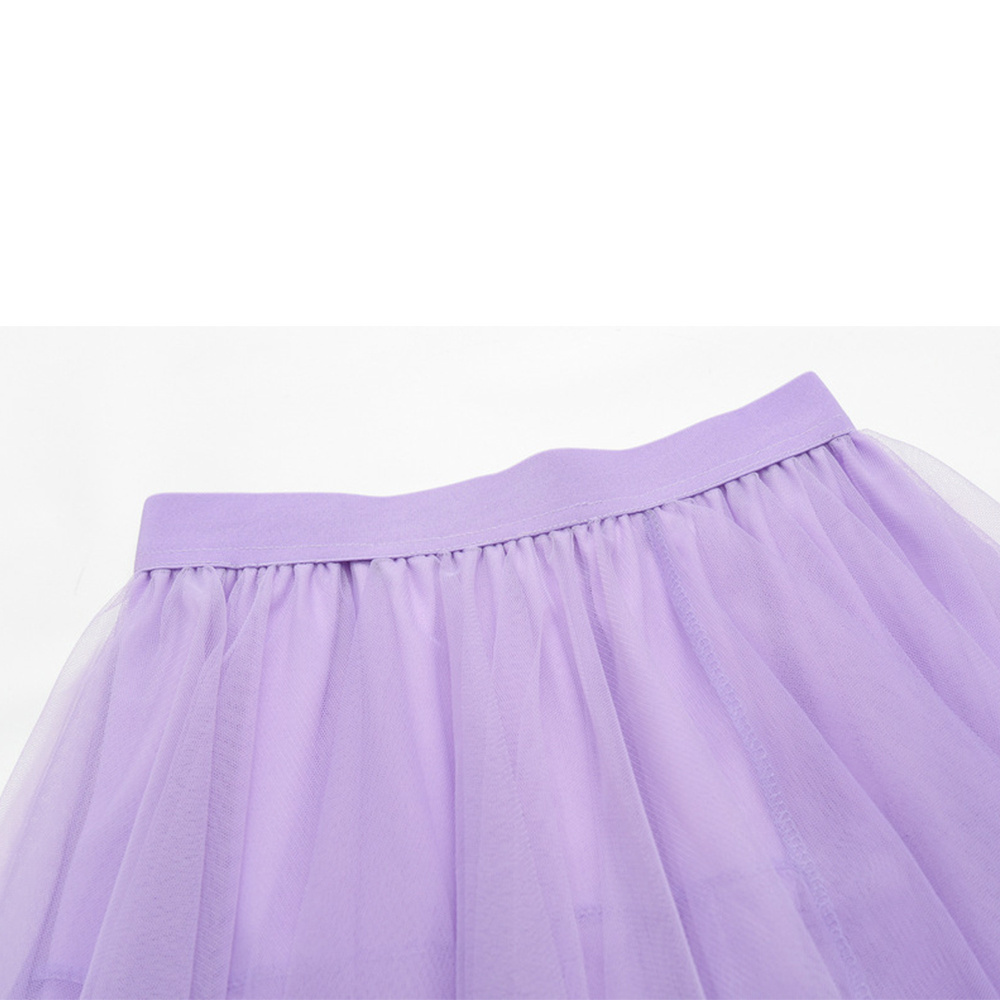 Smo Asymmetrical Mesh Tulle Skirt Purple Midi Long Skirt Elastic High Waist Pleated Plaid Skirt For Women